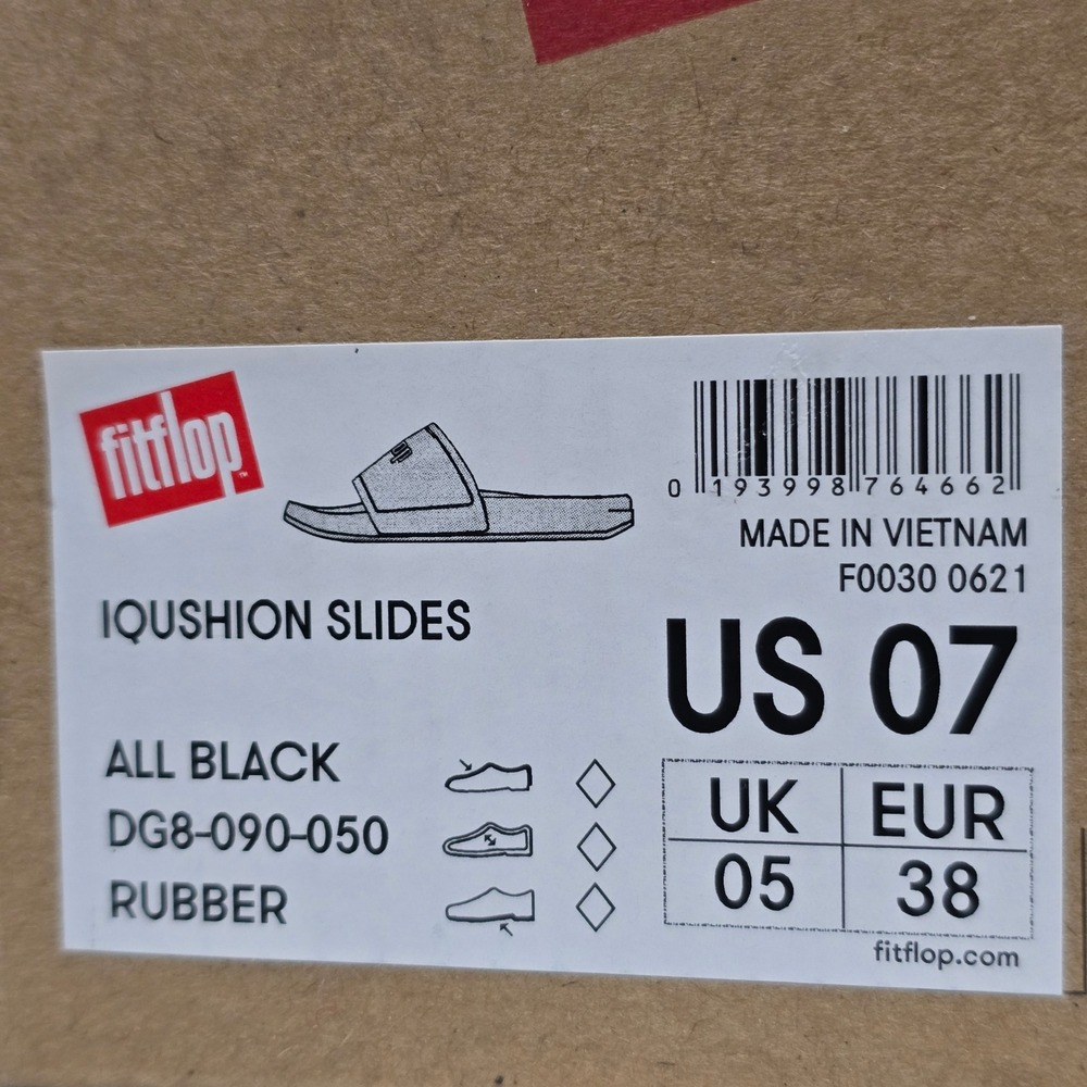 FitFlop iQushion Slides All Black Rubber Sandals DG8-090-050 Mens 7 Womens 9 - Picture 6 of 6
